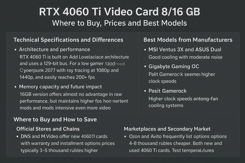 Купить видеокарту 4060 ti RTX 4060 Ti 8/16 ГБ: где купить, цены и лучшие модели
